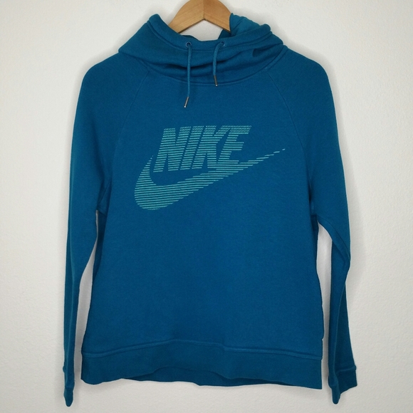 Nike Sportswear Teal Blue Rally Funnel Neck Hoodie - Picture 1 of 7